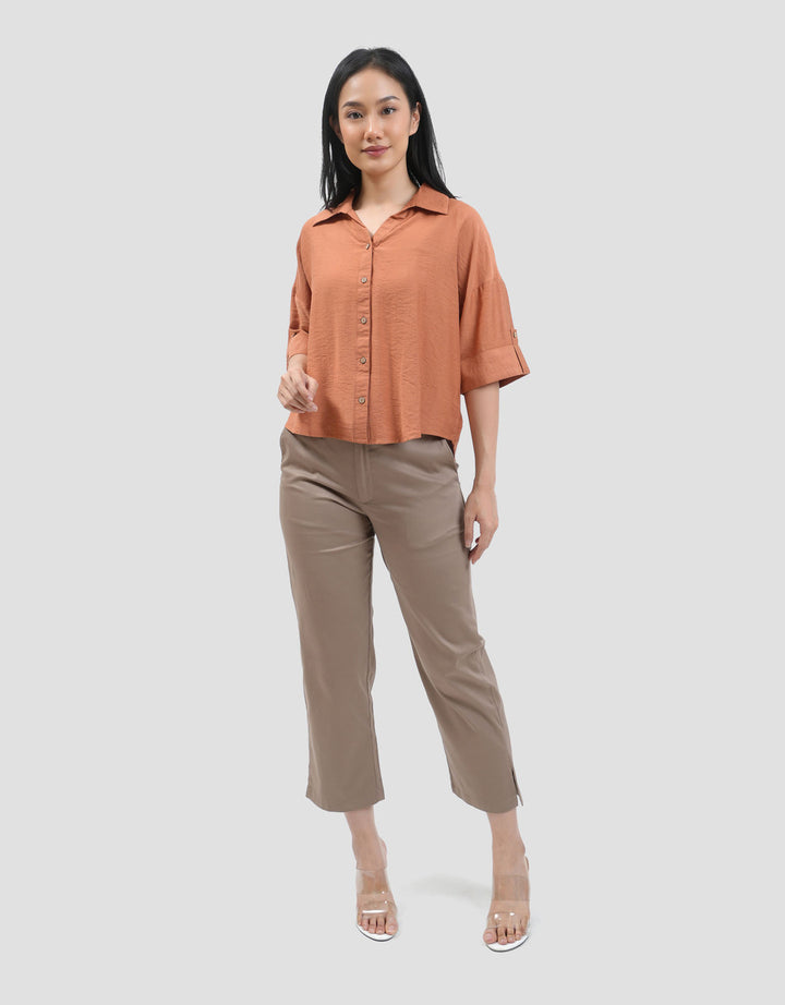 Connexion Textured Linen Double Pocket Kemeja Wanita