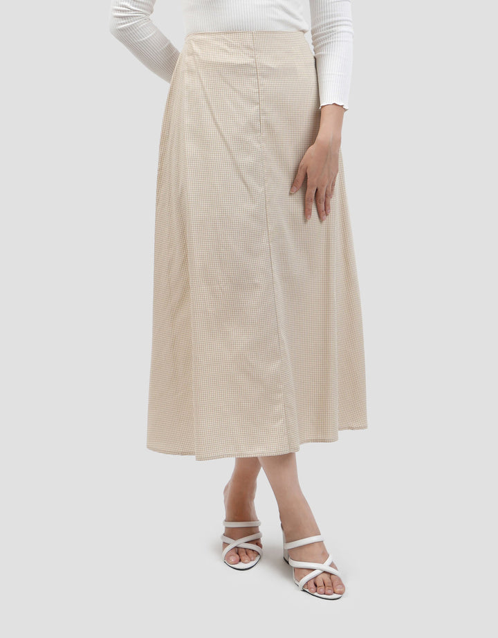 Connexion Full Crcle Gingham Ctn Side Zip Rok Maxi Wanita