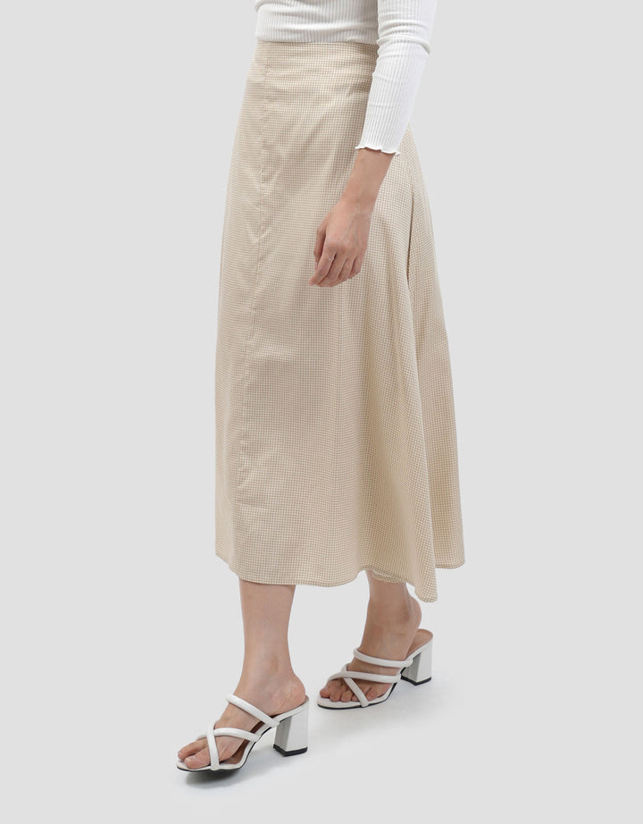 Connexion Full Crcle Gingham Ctn Side Zip Rok Maxi Wanita