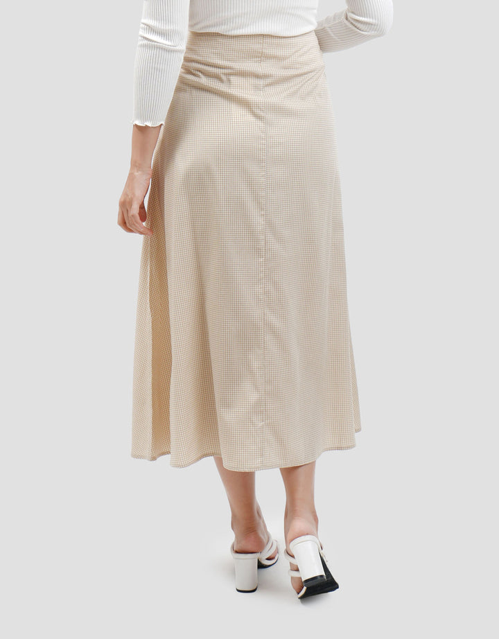 Connexion Full Crcle Gingham Ctn Side Zip Rok Maxi Wanita