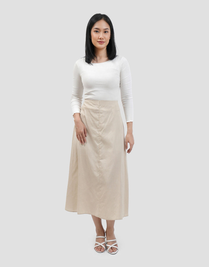 Connexion Full Crcle Gingham Ctn Side Zip Rok Maxi Wanita