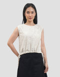 Connexion Cropped Full Embrodiery Drawstring Blouse Wanita