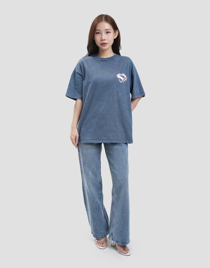Nevada Print Wash Super Girl Wb Kaos Oversize Lengan Pendek Wanita