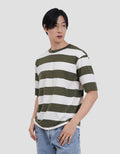 Suko Rugby Stripe Graphic Print Kerah Bulat Lengan Pendek Kaos Oversize Pria