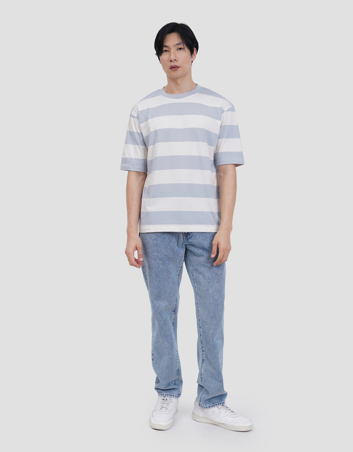 Suko Rugby Stripe Kerah Bulat Lengan Pendek Kaos Oversize Pria