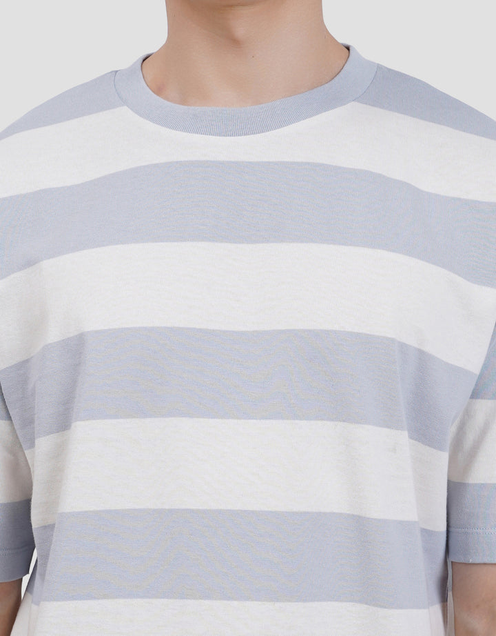 Suko Rugby Stripe Kerah Bulat Lengan Pendek Kaos Oversize Pria