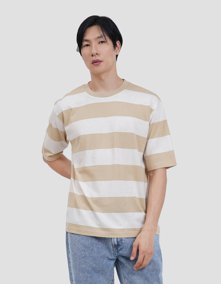 Suko Rugby Stripe Kerah Bulat Lengan Pendek Kaos Oversize Pria