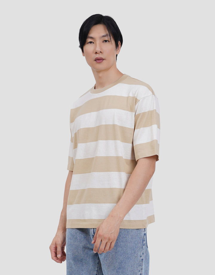 Suko Rugby Stripe Kerah Bulat Lengan Pendek Kaos Oversize Pria