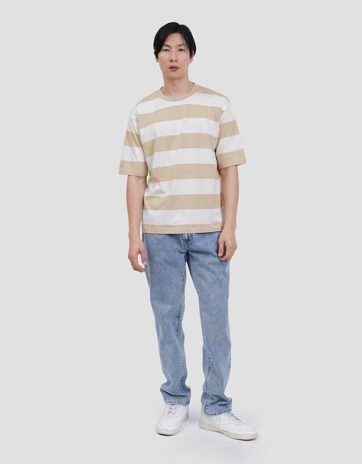 Suko Rugby Stripe Kerah Bulat Lengan Pendek Kaos Oversize Pria