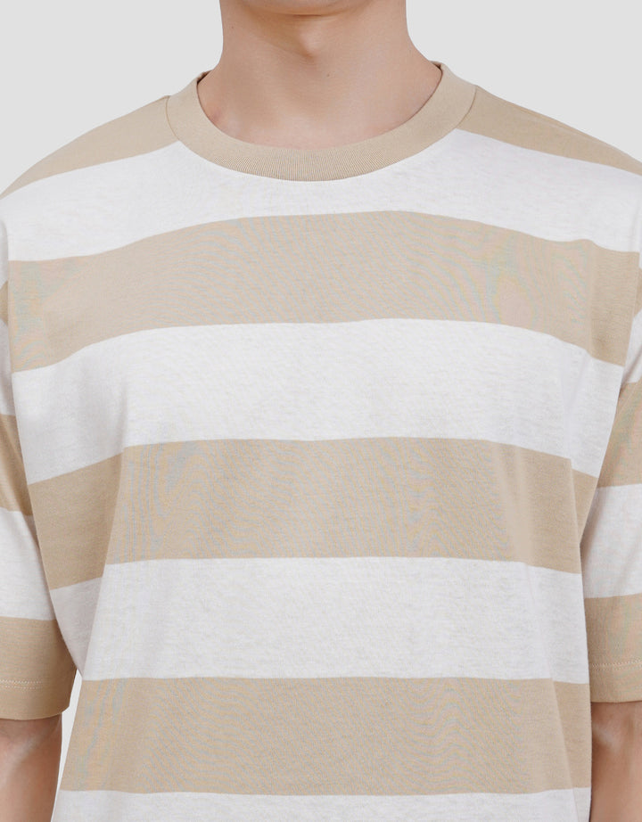 Suko Rugby Stripe Kerah Bulat Lengan Pendek Kaos Oversize Pria