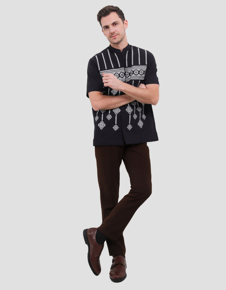 Al Mustika Tarangini Hitam Baju Koko Lengan Pendek Pria