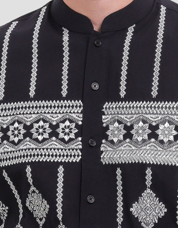 Al Mustika Tarangini Hitam Baju Koko Lengan Pendek Pria