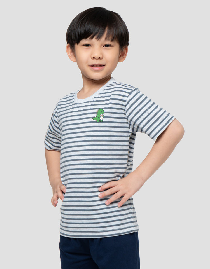 MxM Little M Stripe Dino Print Kaos Anak Laki-laki