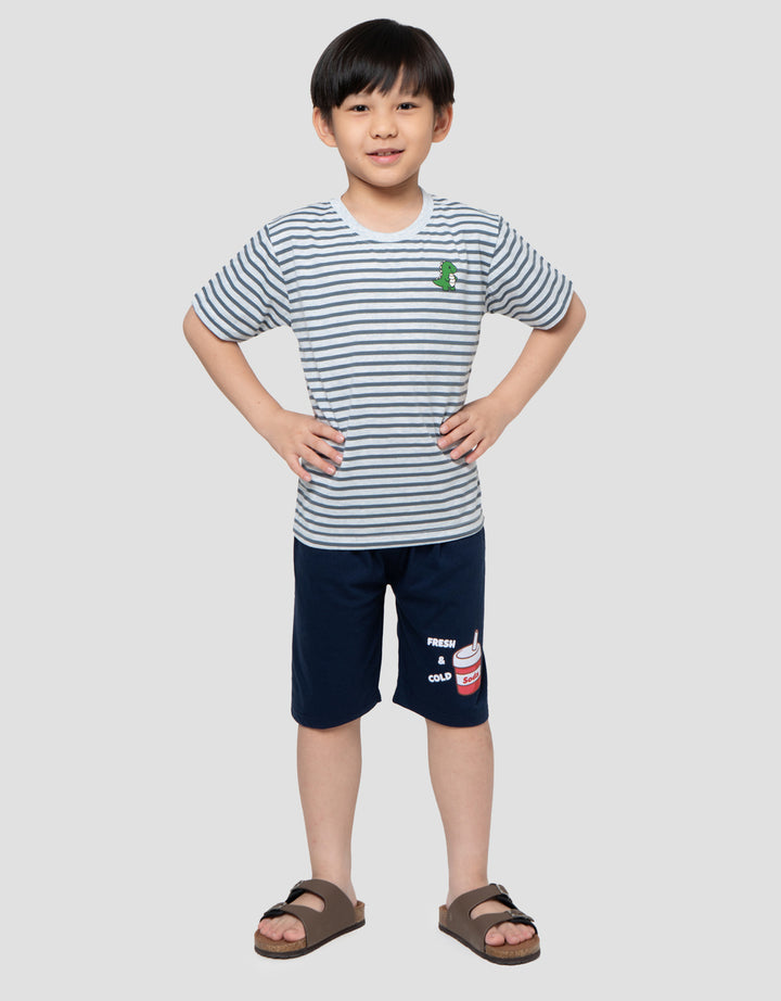 MxM Little M Stripe Dino Print Kaos Anak Laki-laki