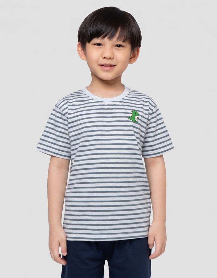 MxM Little M Stripe Dino Print Kaos Anak Laki-laki