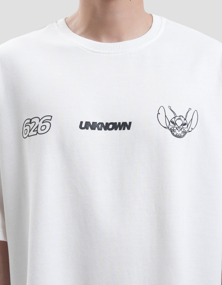 Disney Stitch Varsity Chameleon Technique Backprint Kaos Oversize Pria