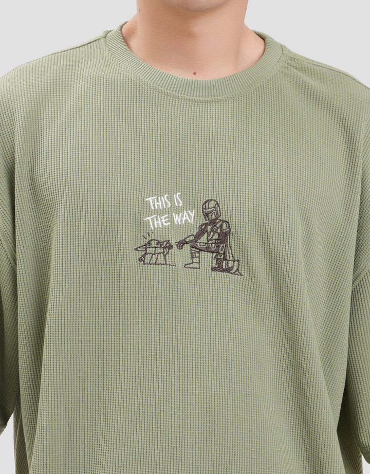 Star Wars Texture Mando And Grogu Print Kaos Oversize Pria