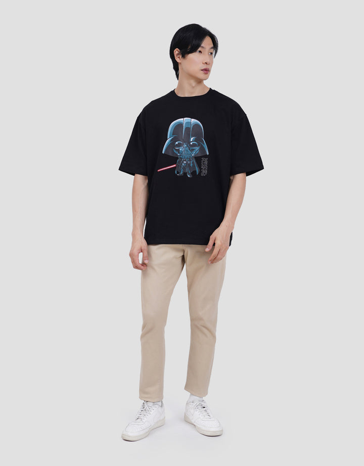 Star Wars Darth Vader Chibi And Text Backprint Kaos Oversize Pria