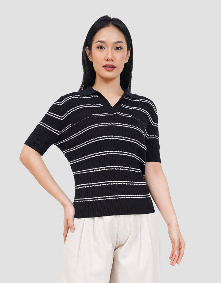 CONNEXION KERAH GARIS TEXTURE CABLE KAOS WANITA
