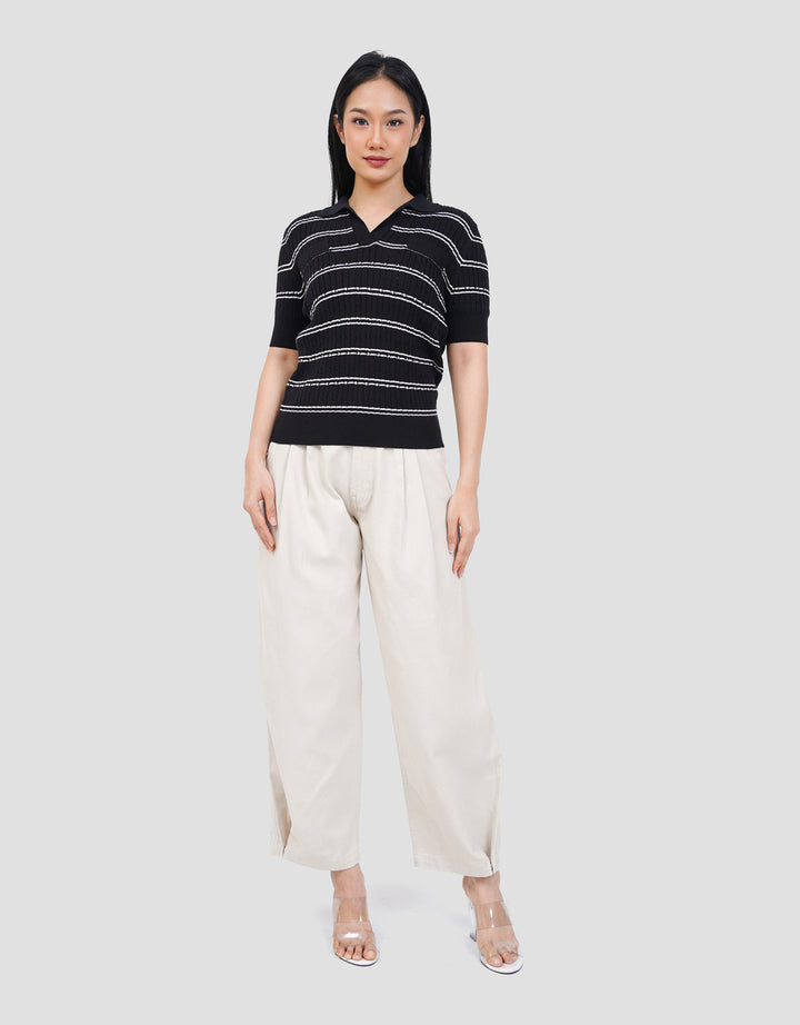 CONNEXION KERAH GARIS TEXTURE CABLE KAOS WANITA
