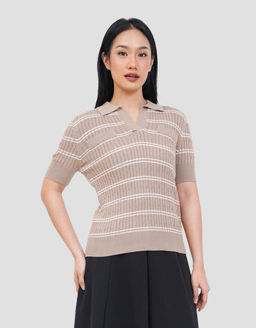 CONNEXION KERAH GARIS TEXTURE CABLE KAOS WANITA