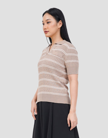 CONNEXION KERAH GARIS TEXTURE CABLE KAOS WANITA