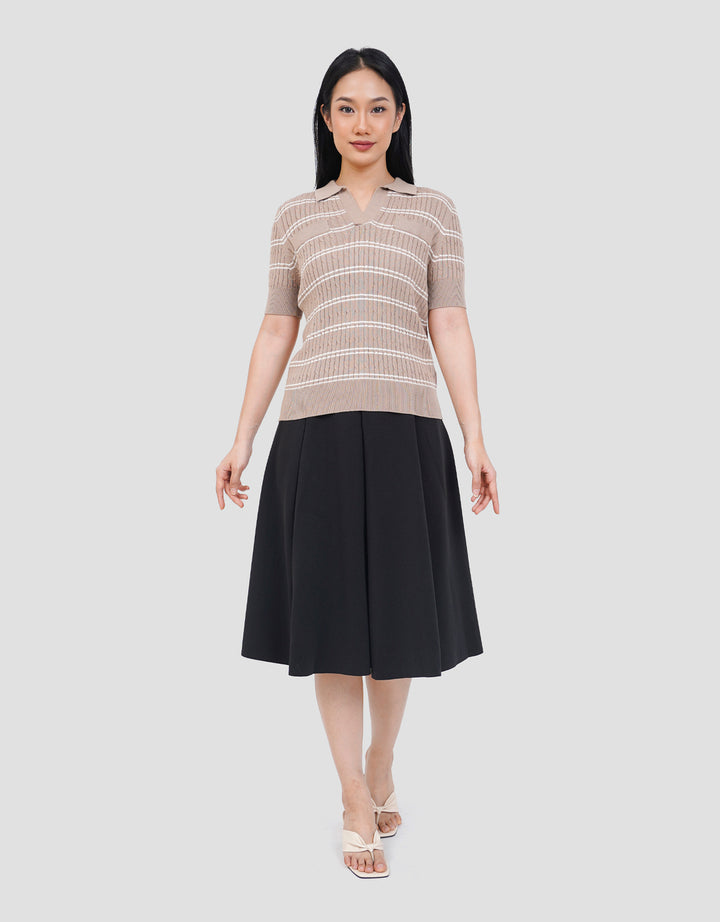 CONNEXION KERAH GARIS TEXTURE CABLE KAOS WANITA