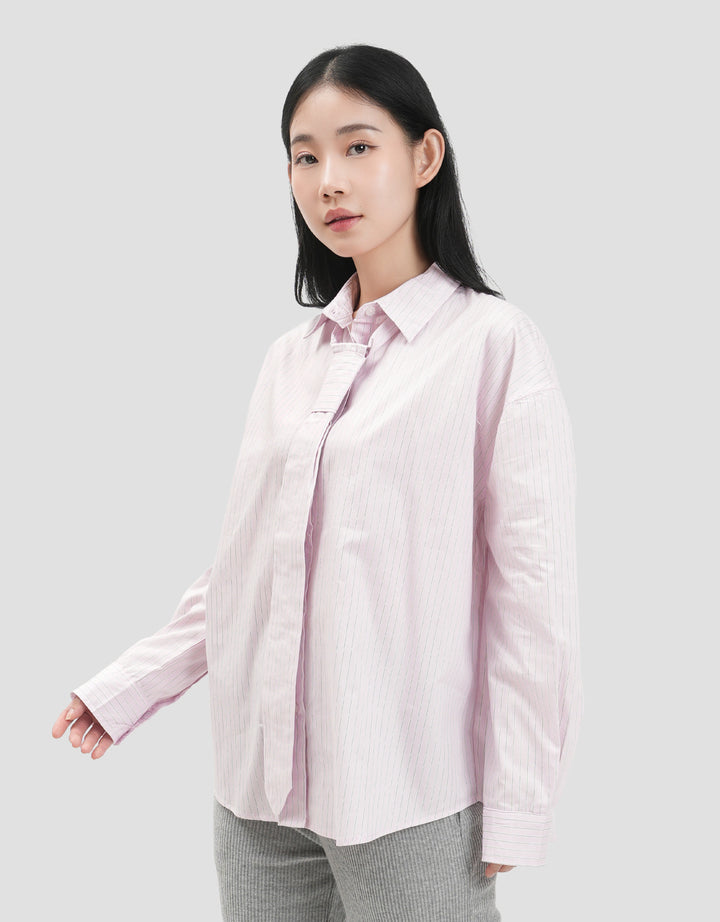 Nevada Stripe Tie Detail Kemeja Oversized Wanita