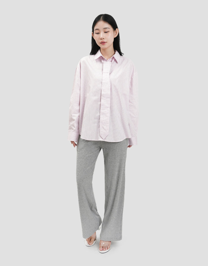 Nevada Stripe Tie Detail Kemeja Oversized Wanita
