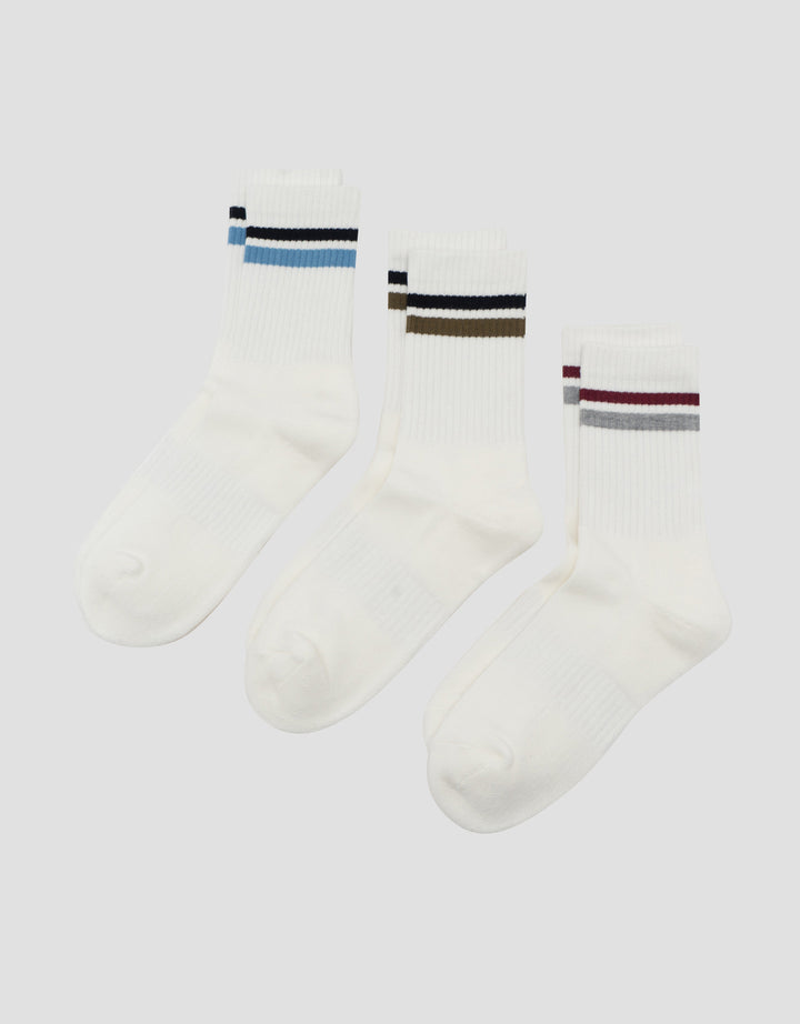 Cole 3Pk Quarter Sport Stripe Color Mix Kaus Kaki Pria