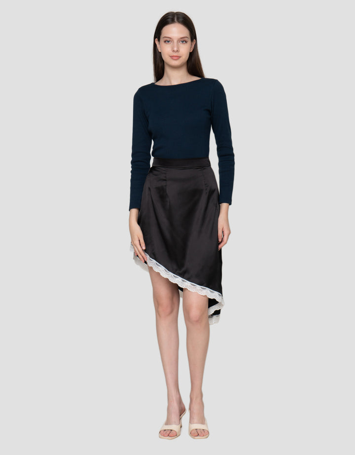 Connexion Layer Satin Stretch Assimetric Rok Midi Wanita