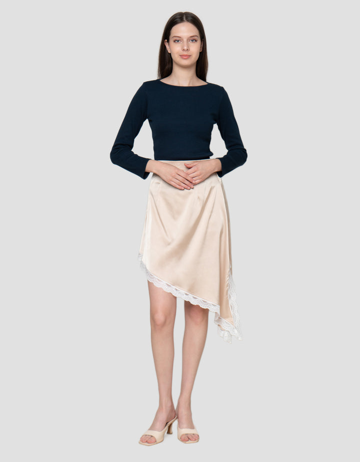 Connexion Layer Satin Stretch Assimetric Rok Midi Wanita