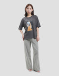 Suko Boyfriend Graphic Crop Kerah Bulat Kaos Lengan Pendek Wanita