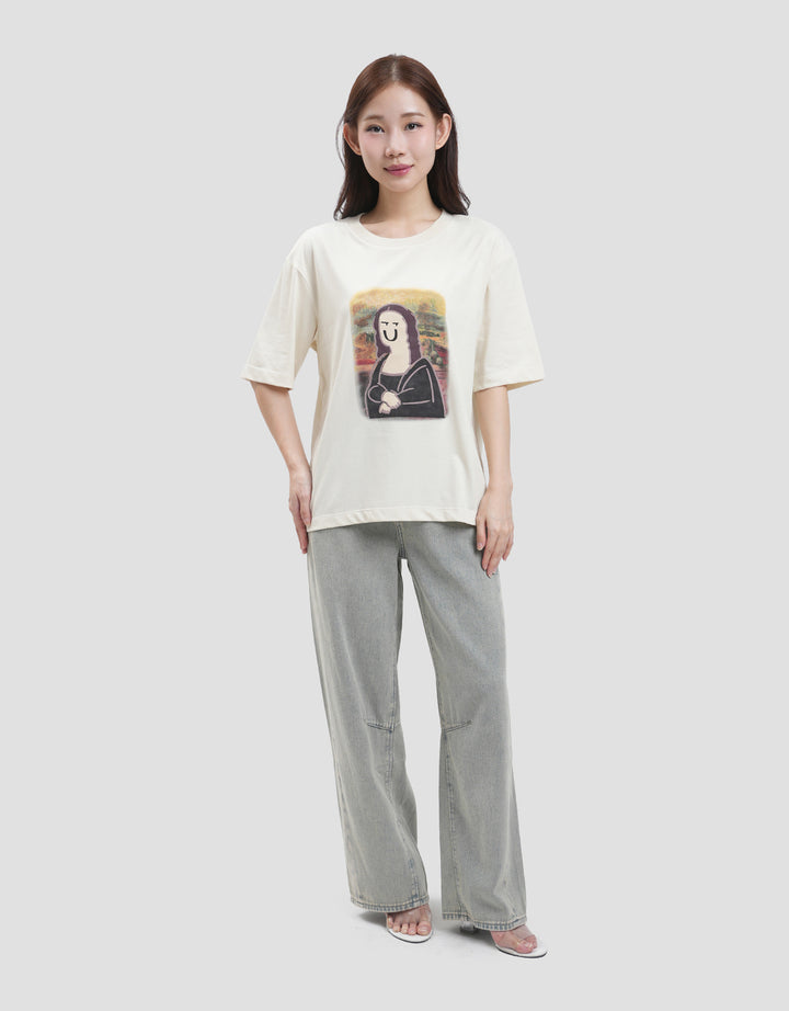 Suko Boyfriend Graphic Crop Kaos Lengan Pendek Wanita