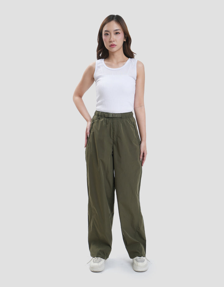 Suko Taslan-Belted Wide Leg Celana Panjang Wanita