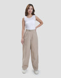 Suko Taslan-Belted Wide Leg Celana Panjang Wanita