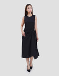 Suko Buckle Sleeveless Side Waist Buckle Gaun Midi Wanita