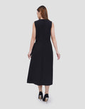 Suko Buckle Sleeveless Side Waist Buckle Gaun Midi Wanita