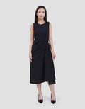 Suko Buckle Sleeveless Side Waist Buckle Gaun Midi Wanita