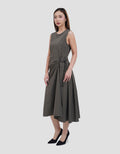 Suko Buckle Sleeveless Side Waist Buckle Gaun Midi Wanita