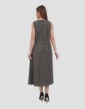 Suko Buckle Sleeveless Side Waist Buckle Gaun Midi Wanita