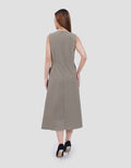 Suko Buckle Sleeveless Side Waist Buckle Gaun Midi Wanita
