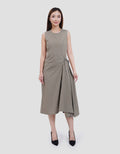Suko Buckle Sleeveless Side Waist Buckle Gaun Midi Wanita