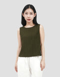 Suko Kerut Crinkle Kerah Bulat Blouse Sleeveless Wanita