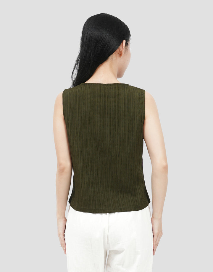 Suko Kerut Crinkle Kerah Bulat Blouse Sleeveless Wanita