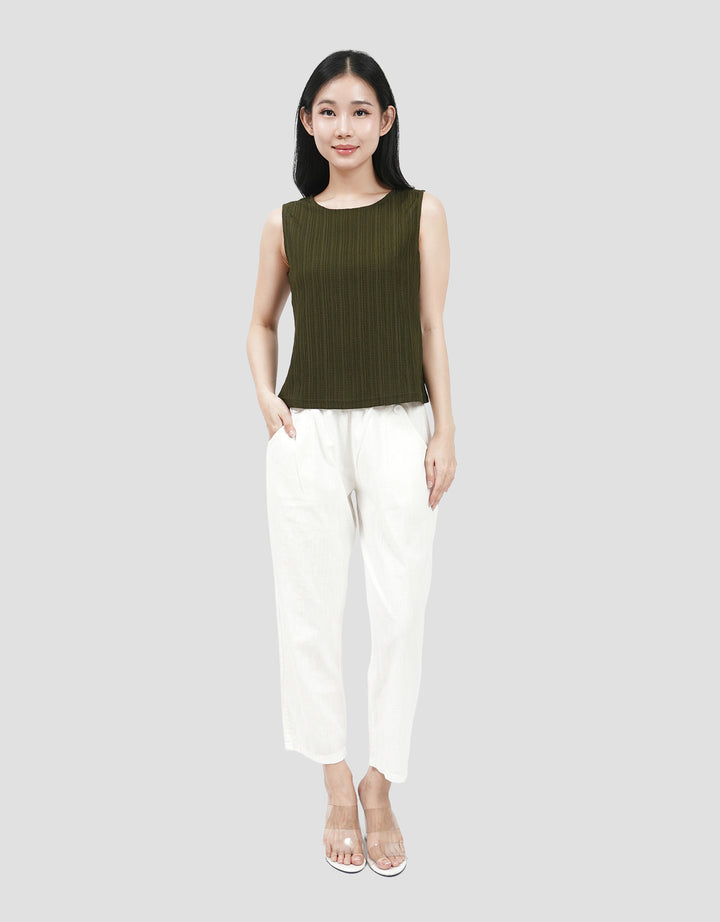 Suko Kerut Crinkle Kerah Bulat Blouse Sleeveless Wanita