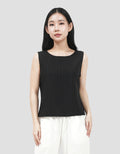 Suko Kerut Crinkle Kerah Bulat Blouse Sleeveless Wanita