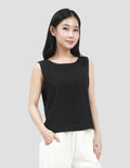 Suko Kerut Crinkle Kerah Bulat Blouse Sleeveless Wanita