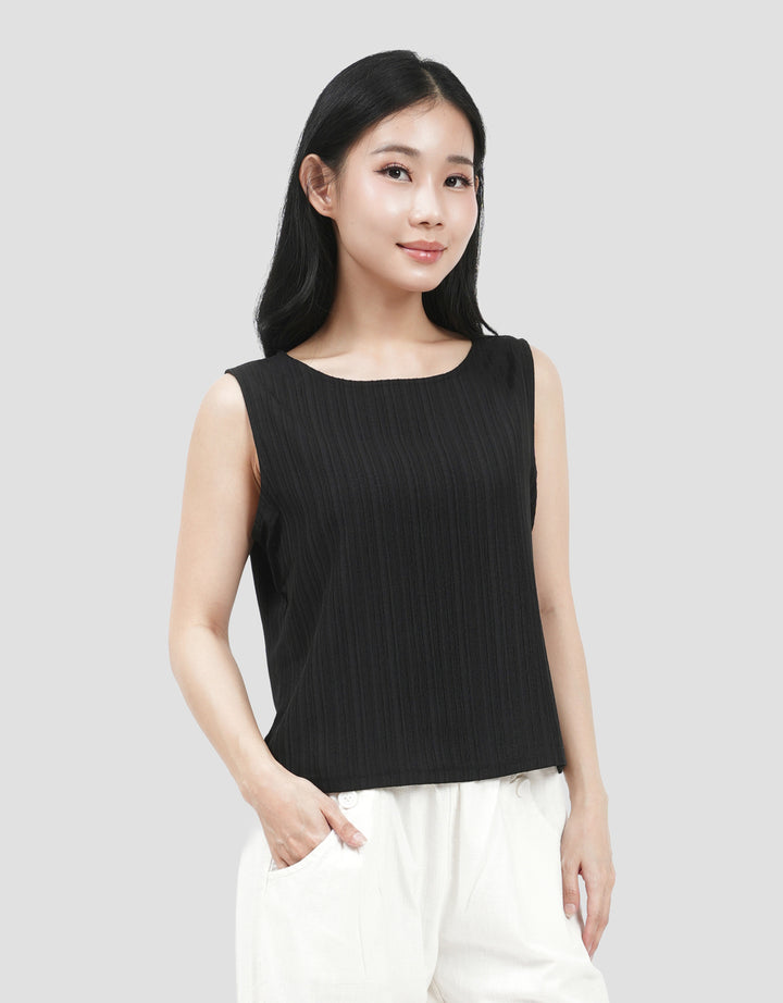 Suko Kerut Crinkle Kerah Bulat Blouse Sleeveless Wanita