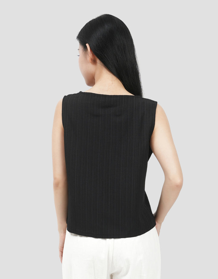 Suko Kerut Crinkle Kerah Bulat Blouse Sleeveless Wanita